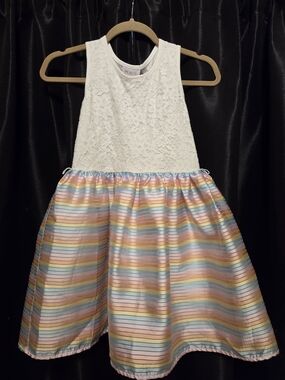 Place White Lace Top Multicolor Stripe Skirt Girls Formal Dress